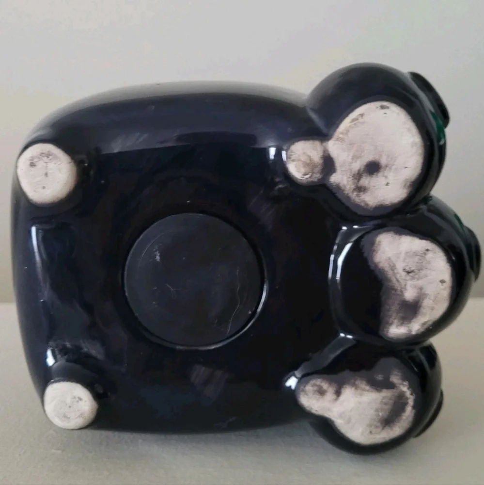 Y2K Piggy Coin Bank Black Pig Mom 3 Baby Pigs Square Whimsical Farmhouse pop art